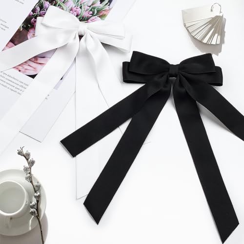 Set de 2 pinzas para el cabello con lazo negro y blanco miniatura 6