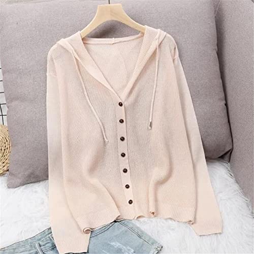 Women Summer Cardigan Long Sleeve Knitted Sweater Button Up Hooded Jacket Tops3