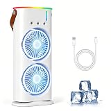 Bwaliffury Aire Acondicionado Portatil, Mini Enfriador de Aire Portátil, USB Mini Ventilador, Enfriador Evaporativo 280ml, 3 Velocidades, 3 Modos de Niebla, 7 Colores Luz, para Hogar, Oficina
