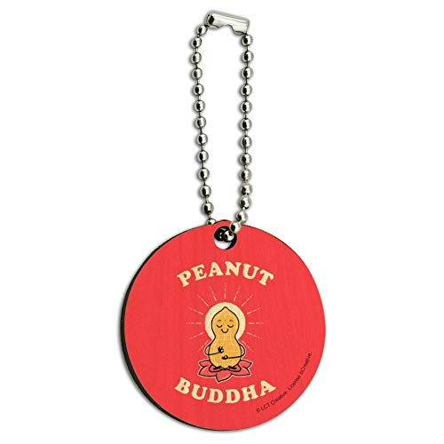 Peanut Buddha Butter Funny Humor Wood Wooden Round Keychain Key Chain Ring