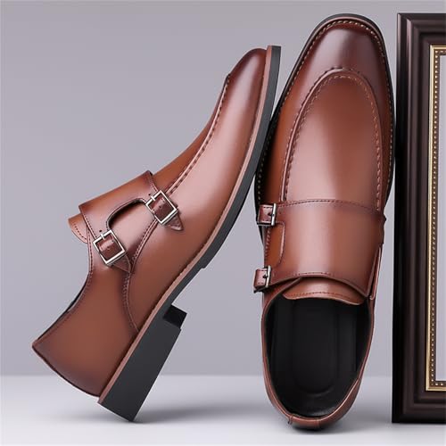 Men's Genuine Leather Slip On Double Monk Strap Loafer Shoes Low Heel Non Slip Cap Toe Business Casual Shoes for Formal Office Weddings Parties Daily2