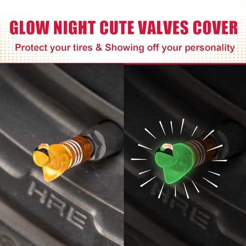 4Pcs Tire Valve Stem Cap Cover for Car SUV Truck, Valve Cover with Funny Duck Sunglasses, Decorative Tire Valve Caps Wheel Accessories (Yellow Sunglasses Duck)