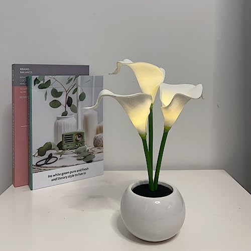 White Calla Lily Lamp LED Simulation Calla Lily Night Lamp with C...