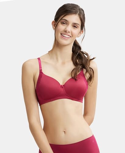 Image of Jockey 1816 Women Wirefree Padded Soft Touch Microfiber Elastane Stretch Full Coverage T-Shirt Bra with Lace Styling