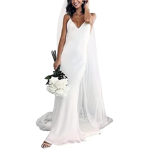 SHANDUAO Simple Mermaid Wedding Dresses for Bride 2025 Boho Beach Satin Sleeveless Bridal Gown with Train