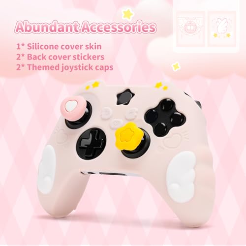 Image of GeekShare Controller Skin Grips Set for Xbox Silicone Protective Cover Skin Case Compatible with Xbox Series X Controller with 2 Thumb Grip Caps and 2 Stickers - Star Wings Series (Pink)