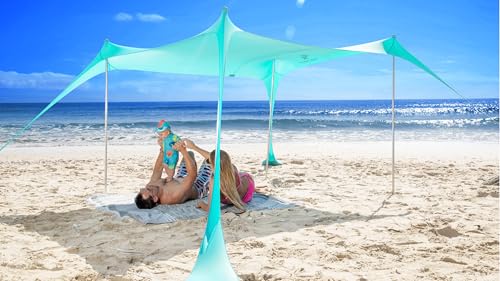 Image of SUN NINJA Beach Tent Sun Shelter, Beach Shade Canopy with UPF50+ Protection
