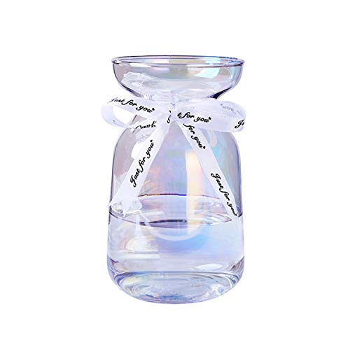 FUBAO Vases en verre transparent avec corde de soie, 15 cm, vase moderne en jacinthe, vase pour bourgeons d'avocat, vase pour plantes hydroponiques, jonquilles, orchidées sur bureau (couleurs unies) Cover
