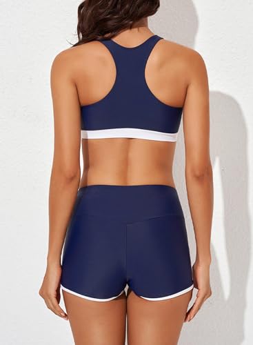 Image of Aleumdr Womens Athletic 3 Piece Tankini Swimsuits with Shorts Swim Tank Tops with Sports Bra and Boyshorts Bathing Suits