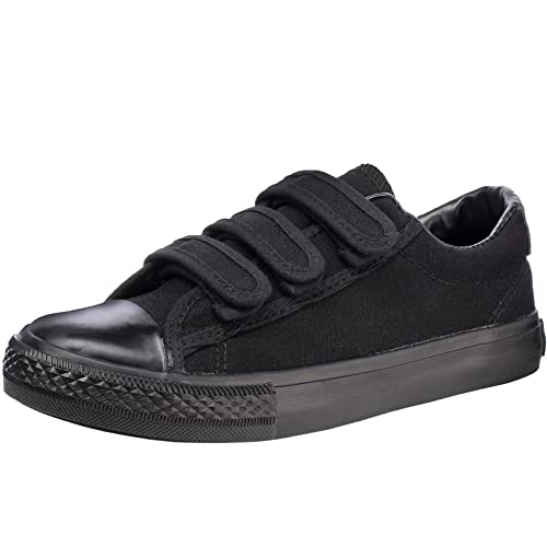 zpllsbratos Zapatillas de Lona Bajos Velcro Mujer Sneaker Casuales Deportivo Negras Blancas(Negro 02,38) Cover