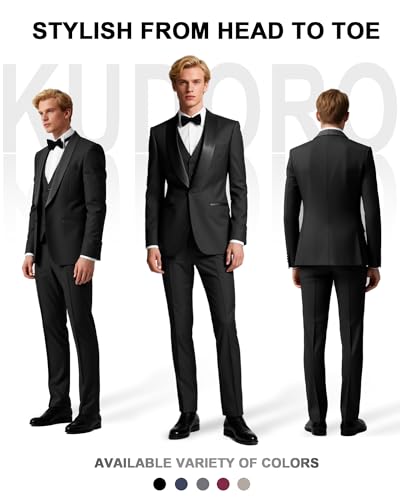 Men's Suit Slim Fit 3 Piece Tuxedo Shawl Collar Blazer Jacket Vest Pants Suit Set for Casual Wedding Prom Formal Wear2