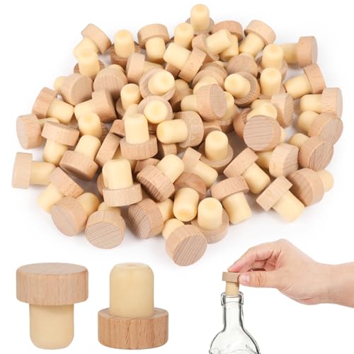 100 T-Shaped Wine Corks, Reusable Wood & Rubber Sealing Plugs, Ideal for 375Ml, 500Ml, 750Ml Bottles