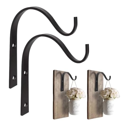 NOPKESV 2 Pezzi Ganci da Parete per Fioriera Sospesa, Staffe a Muro in Ferro Battuto Porta Vasi, Sospesi e Appendi Vasi da Esterno, Gancio per Lanterne e Porta Piante da Appendere all'Aperto