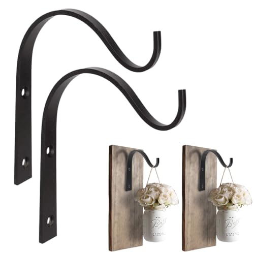 NOPKESV 2 Pezzi Ganci da Parete per Fioriera Sospesa, Staffe a Muro in Ferro Battuto Porta Vasi, Sospesi e Appendi Vasi da Esterno, Gancio per Lanterne e Porta Piante da Appendere all'Aperto