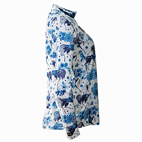Anni Lyn Sportswear Women's Ventilated Long Sleeve Sun Shirt (Blue Horse, X-Small) #TOP1