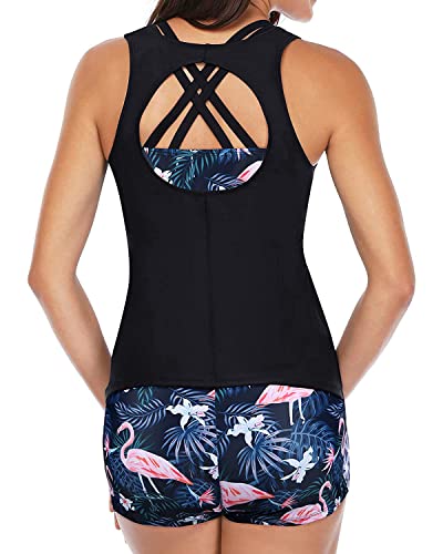 Yonique Tankini Swimsuits For Women 3 Piece Bathing Suits Swim Tank Top With Boy Shorts And Bra Modest Swimwear Black Flamingo M #TOP1