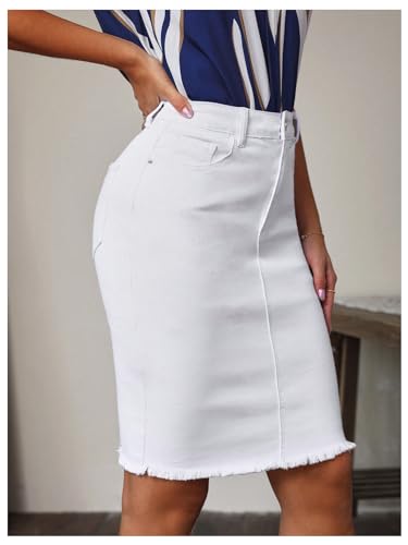 Floerns Women's Casual High Waist Raw Hem Bodycon Pencil Denim Skirt3
