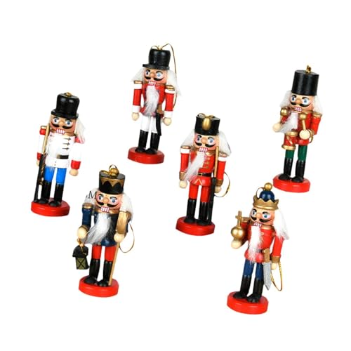 DYNWAVE 6X Wooden Nutcracker Figures Christmas Hanging Ornaments Nutcracker Soldier Figurine Gift Christmas Decorations for Cabinet, with White Coat