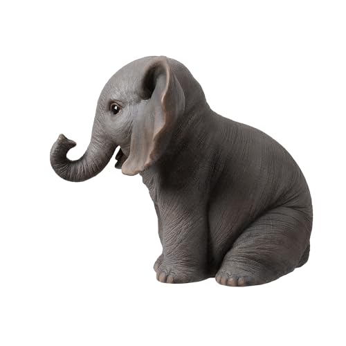 Estatua de Elefante Bebé Sentado con Trompa Hacia Arriba miniatura 7