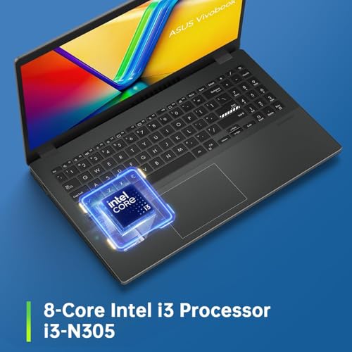 Image of ASUS Vivobook Go 15.6 inch FHD Laptop with Microsoft 365, Intel i3-N305 8 cores Processor, 8GB RAM 128GB Storage, 9H 128gb Docking Station, HDMI, USB, Windows 11 Home in S Mode, Black