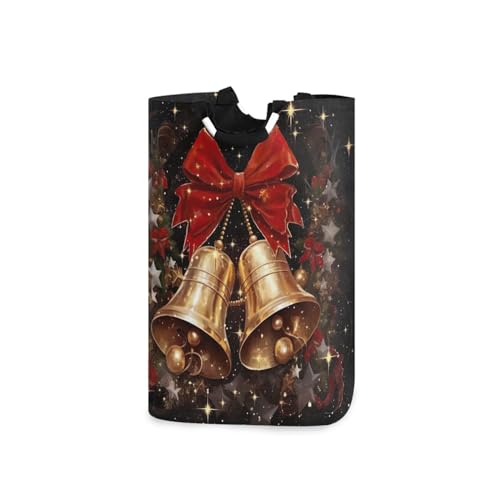 Jihqo Laundry Hamper Basket Christmas Bell Collapsible Nursery Storage Bin Waterproof Clothing Baskets for Home Bedroom Bathroom Washing Room