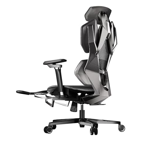 JWX Cyberchair Pro Max with Lumbar Support, Gaming Ergonomic Chair with Seat Depth Adjustment, 6D Armrests, Leg Rest, Headrest Adjustment, Hybrid Mesh, Aluminum Alloy Base, Silver Cover