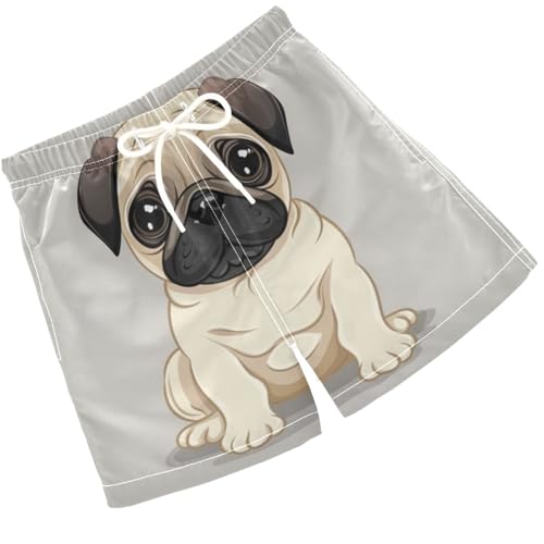 Pigsaly Boys Swim Trunks Cartoon Pug Dog Brown Puppy Animal Boys Board Shorts Swimsuit Swimwear Summer Bathing Suit 4T