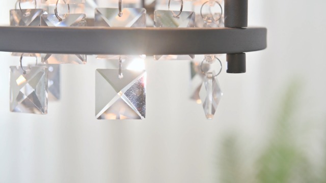 Image of LMQNINE Modern Black Pendant Light Fixtures for Kitchen Island, Crystal Chandelier Lights Fixture, Adjustable Farmhouse Pendant Lighting for Dining Room Bedroom (Round 1-Light)