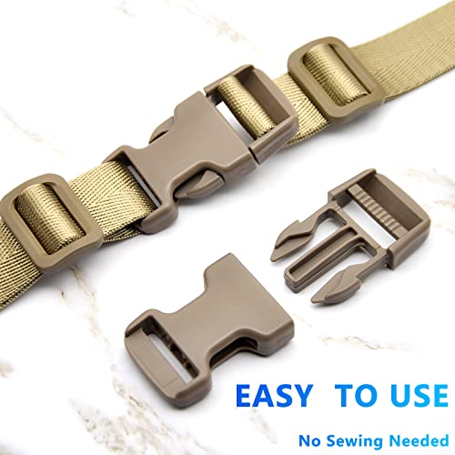 Eviznbou 10M Gurtband 25mm Nylon Gurtband mit 10 Paar Kunststoff Schnallen, 20 Tri-Glide-Schieber für Rucksack Gepäckgurten Tasche Hundehalsband Rucksackersatz (Bräunen)