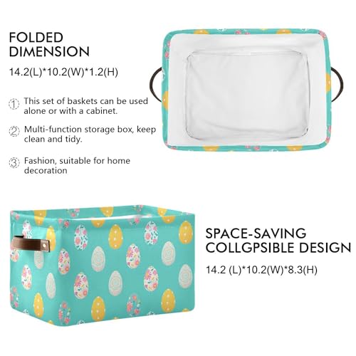 Image of Wamika Happy Easter Day Eggs Storage Basket Fabric Laundry Baskets Easter Rabbit Bunny Spring Storage Boxes Organizer Bag for Baby Cloth Dog Toy Book Storage Cubes Shelf Closet Bins 16x12x8 Inches