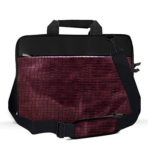 Image of GRIPP Croc Compact Fleet Laptop Sleeve Bag for Laptop /MacBook up to 13 Inch, Croc Embossed Design, Inner Micro Fiber Protection, Front Pocket, Detachable Shoulder Strap, Carry Handle - Burgundy