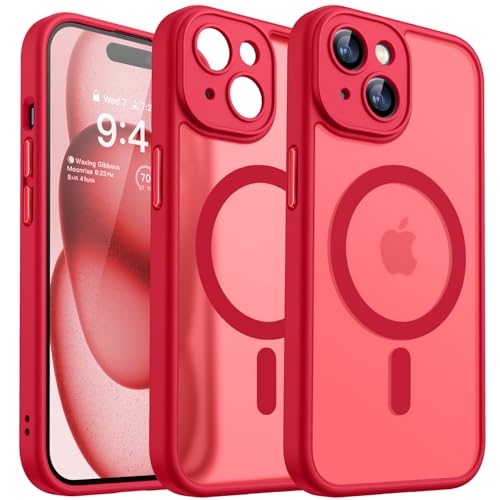 Image of CANSHN Magnetic for iPhone 15 Plus Case, Upgraded [Full Camera Protection] [Compatible with Magsafe] [Translucent Matte] Shockproof Protective Phone Case for iPhone 15 Plus 6.7 inch - Red