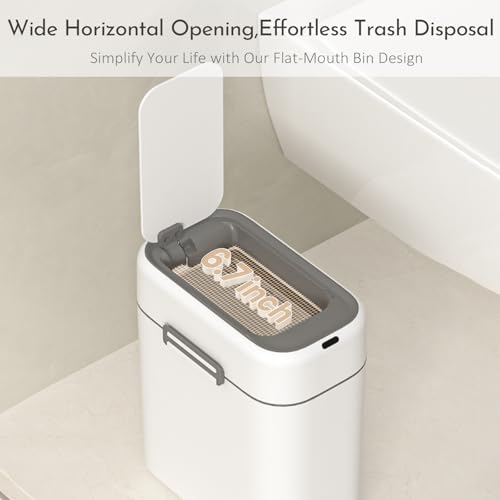 Image of ELPHECO 2.5 Gallon Garbage Can with Buckle-up Latches, Motion Sensor Trash Can with Buckling Latches for Bathroom, Living Room, Office, Bedroom, 2 AA Batteries (Excluded)，White,