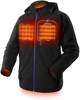 ORORO Men's Soft Shell Heated Jacket with Detachable Hood and Battery Pack (Black/Blue,L)