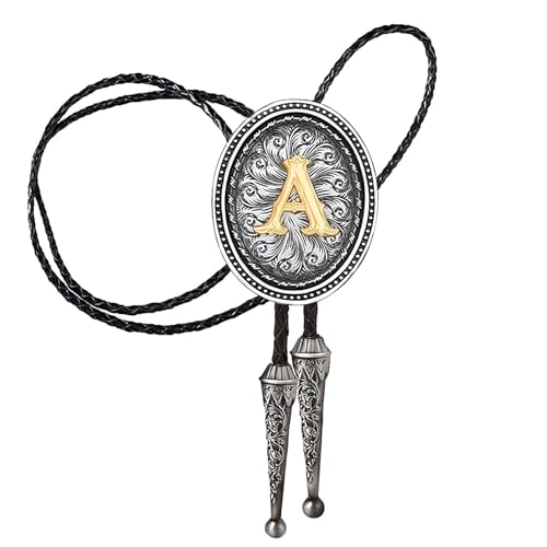 Image of HUABOLA CALYN Bolo tie for Men, Western Cowboy Golden Alphabet Initial Letter ABCDJMR to Y Costume Bolo ties Neckties