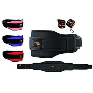 EVO Fitness Weight Lifting Belt 5.5” Neoprene Padded Back Lumbar Support Home Gym Training Exercise Workout Bodybuilding Powerlifting Deadlifts Squats with 18″ Wrist Wrap