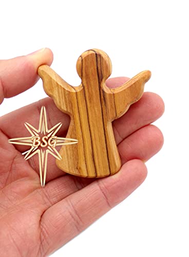 Dacaret Factory Olive Wood Guardian Angel For Hand Palm And Pocket Anti Stress And Anxiety Thumb Stone Comfort Worry Healing (Set Of 2), Brown, Yellow, Unique Grains, 2.4T, 2W