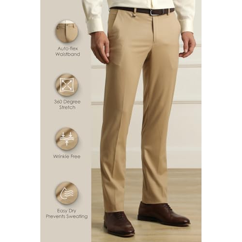 Image of Van Heusen Men's Mid Rise Slim Fit Durapress Flat Front Trousers | Superior Comfort | Auto-Flex Waist Band | Soft Touch