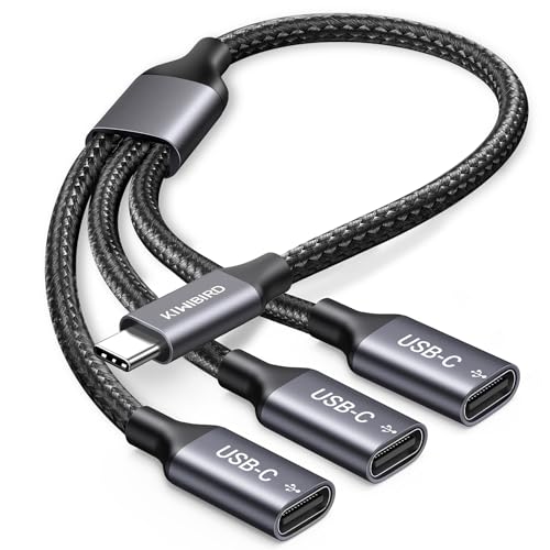 KiWiBiRD USB C Verteiler 1 zu 3 Zum Laden, USB C Splitter Mehrfach, USBC Typ C Doppelstecker Adapter Kabel Ladekabel f&uuml;r Strom und Daten Kompatibel mit Laptop, Mac, MacBook, Tastatur, Maus, Drucker