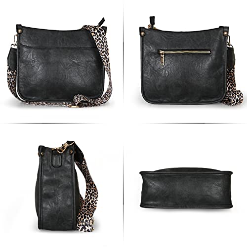 Kogtla Women's Crossbody Shoulder Bag With Leopard Guitar Strap,Vegan Leather Purse Handbag Bucket Tote Bag Black #TOP2