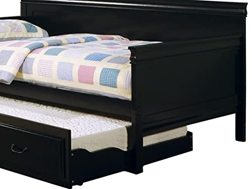 Image of APRODZ Mango Wood Carss Daybed with Trundle Bed for Home | Bed for Bedroom, Black Finish