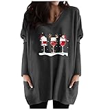 Sweatshirt for Female Gemustertes Gemütlich T Shirt Weihnachtse Weich Sweater Damen Polyester Langarm Modische Lange Schule V Ausschnitt Schwarz