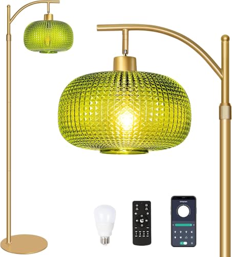 Image of Glass Floor Lamp for Living Room, Dimmable Gold Tall Lamp with Remote