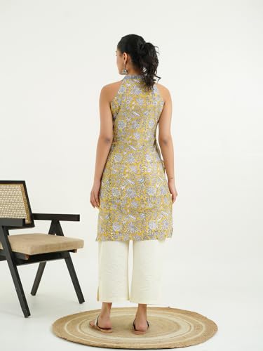 Image of GOODHAND Women Printed Cotton Kurti | Casual Long Kurta | Comfortable Ethnic Wear with Relaxed Fit