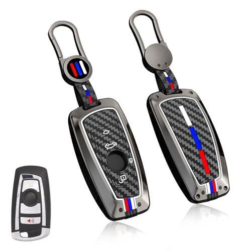 Jaronx Compatible With BMW Key Fob Cover 1F20/2F22/3F30/4F32/5F10/6F11/7F01/X3 F25/X4 F26/M3 M4 M5 M6 Metal Keyfob Cover Carbon Fiber Pattern Silicone Rubber For BMW Key Accessories(1 Set)