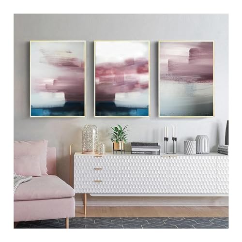 Décor nordique de salon avec le triptyque de peintures abstraites colorées