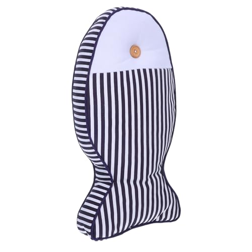 Oreiller de poisson en lin et coton avec motif à rayures bleues - 2