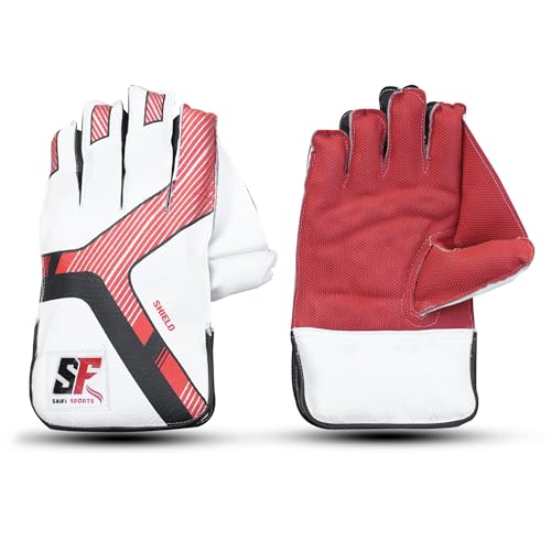 Image of Shield Cricket Wicket Keeper Gloves, Professional Grade, White and Orange recomanded for Leather Ball for Youth 15 to 20 Years