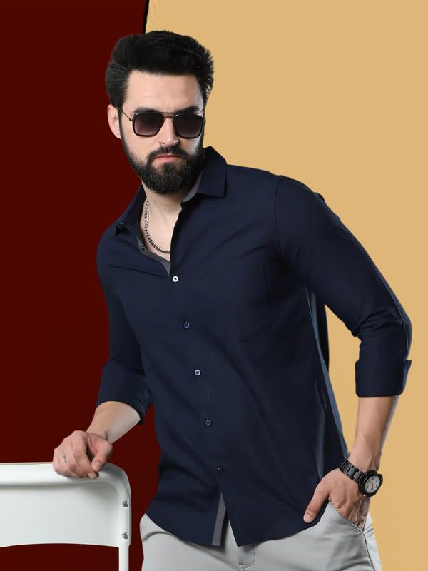 Image of Pinkmint Combo of Men Casual Cotton Blend Full Sleeves Formal Regular Slim Fit Plain Office Shirts