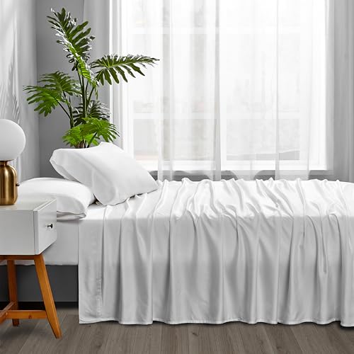 ACCURATEX Cooling Sheets California King Size - Viscose Made from Bamboo, Luxury Cool Silky Sheet Set for Cal King Size Bed, Super Soft Breathable Bed Sheets up to 16 inches Deep Pockect,White